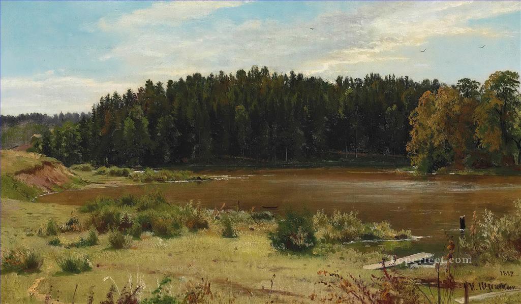Río al borde de un paisaje clásico de madera Ivan Ivanovich Pintura al óleo